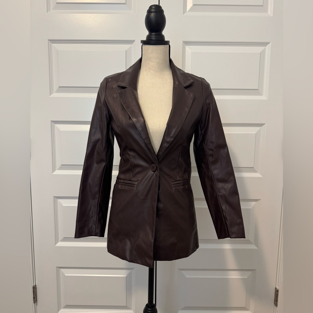 Princess Polly Chocolate Brown Leather Blazer